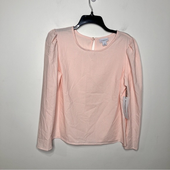Liz Claiborne seersucker puffed sleeves blouse long sleeve size small - Picture 1 of 9